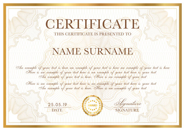 Certificate template. Formal border Guilloche pattern for Diploma, deed Bond certificate of appreciation, achievement, completion,warranty, attendance, award plaque design. Vector security curves bachelor's degree stock illustrations