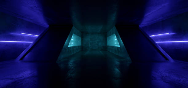 istock Futuristic Sci Fi Neon Fluorescent Vibrant Virtual Reality Blue Glowing Grunge Concrete Dark Empty Tunnel Underground Garage Spaceship Reflections 3D Rendering 1138694673
