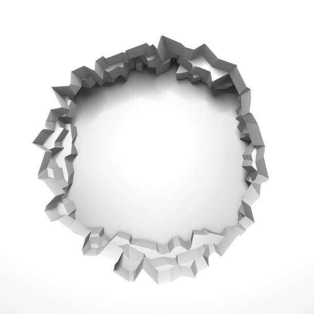 istock Dark destruction cracked hole in white stone wall 1138695246