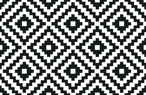 pola hitam dan putih geometris yang mulus - kontras tinggi ilustrasi stok