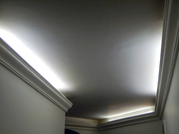 istock Elegant cast ceiling with long white lamps 1138699240