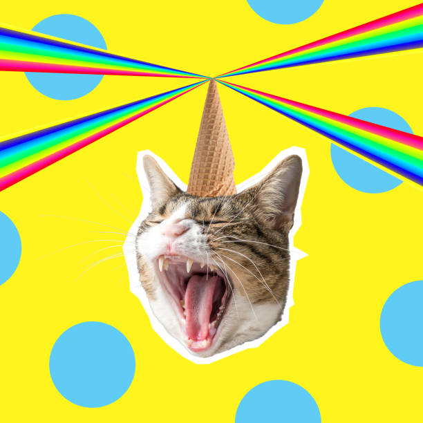 istock Cat head with rainbow, collage pop art concept design. Minimal summer background. 1138701852