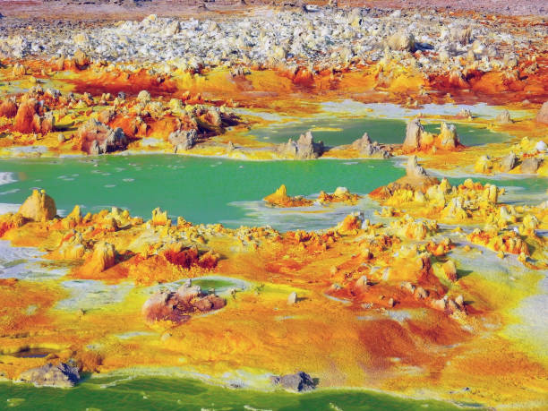 The Danakil depression, Background of sulfur The Danakil depression, Background of sulfur dallol ethiopia stock pictures, royalty-free photos & images