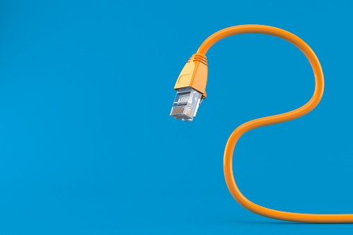 Network cable isolated on blue background. 3d illustration