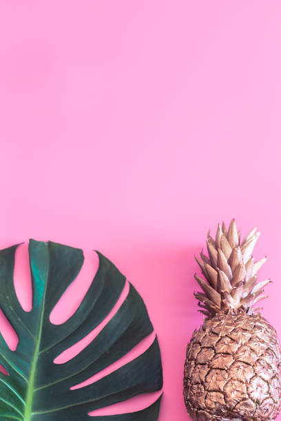 istock Summer tropical background with pineapple and tropical leaf . Summer concept. 1138705801