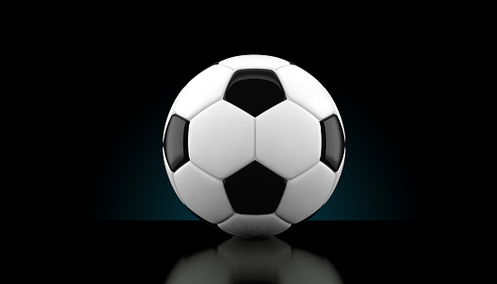 Soccer ball on black background. 3d illustration