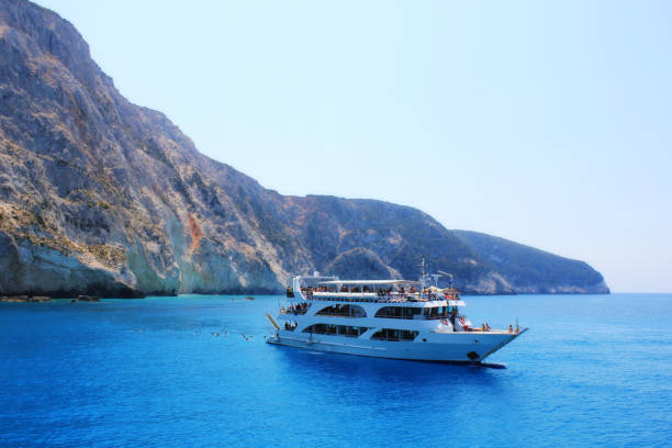 Cruise ship. Big cruise ship in an open blue Mediterranean sea.