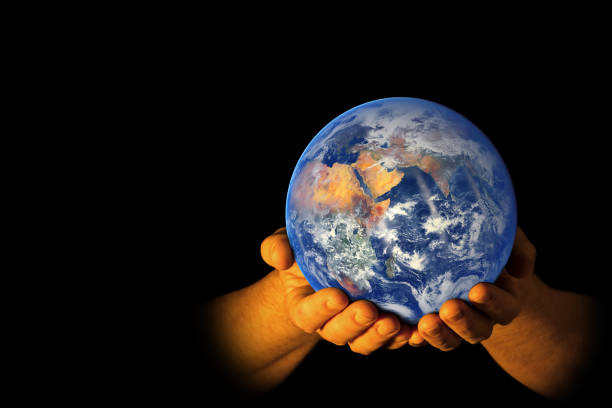 Protect our world in human hands. Human hands holding Green planet , Save earth concept.