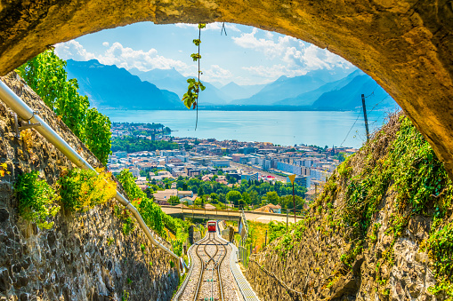 funicular at Vevey ascending to Mont Pelerin in Switzerland
