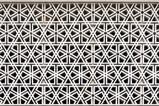 Kuala Lumpur, Malaysia: National Mosque of Malaysia - façade with latticework using Islamic patterns - jali - Masjid Negara Malaysia