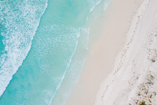 Aerial view of sandy tropical beach in summer at Western Australia, Australia.