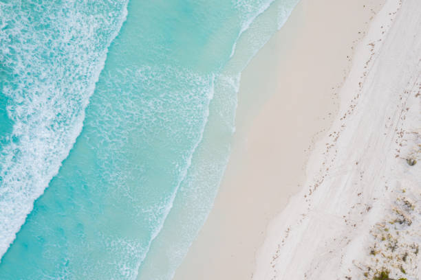 Aerial view of sandy tropical beach in summer at Western Australia, Australia. stock photo