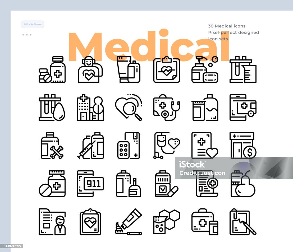 Einfaches Set von Medizin und Gesundheit. Vector Icons. Bearbeitbare Stroke. 48x48 Pixel Perfekt - Lizenzfrei Icon Vektorgrafik