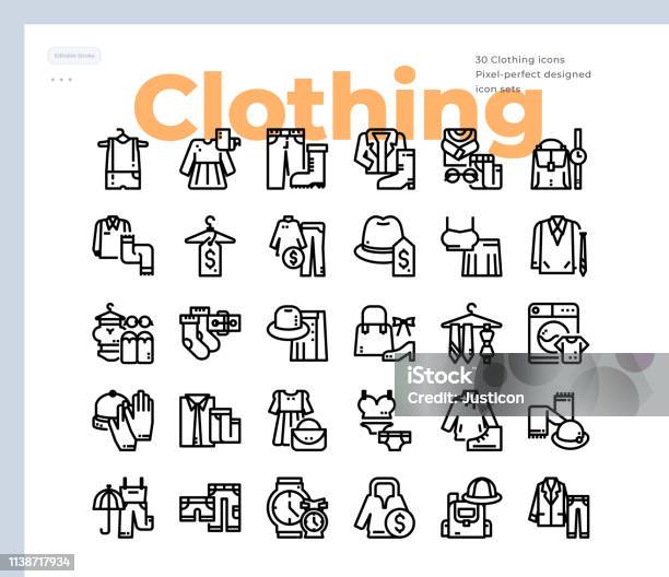 Simple Set Of Clothing Vector Icons Editable Stroke 48x48 Pixel Perfect Stock Illustration - Download Image Now