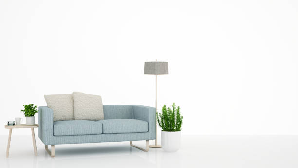 istock Light blue sofa in the living room and empty space for add message on the white space. 3D Illustration for artwork. 1138727296