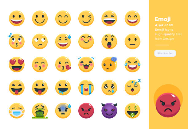 modernes flachdesign von emoji. 48x48 pixel perfektes icon. hochwertiges flach-icon-design. - smiley stock-grafiken, -clipart, -cartoons und -symbole