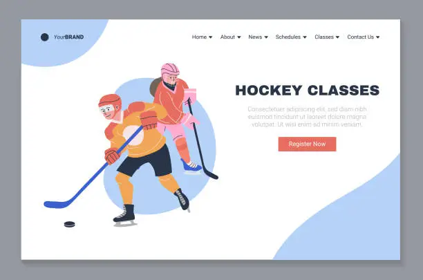 Vector illustration of Ice hockey classes landing page template