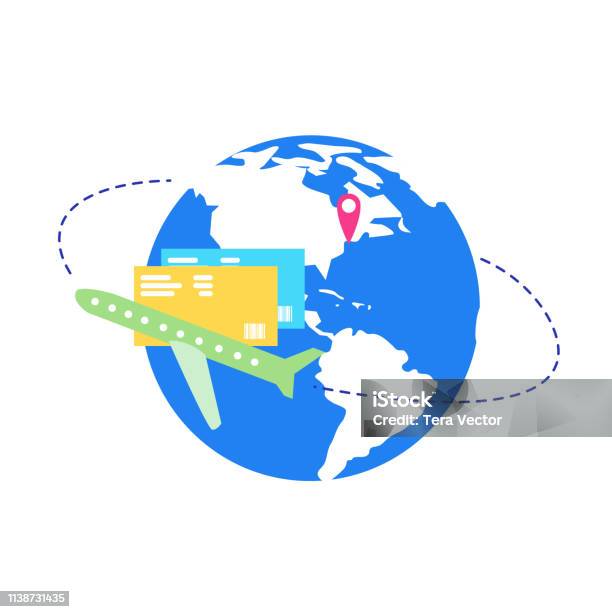 Vector Berlibur Dunia Traveling Dengan Konsep Airplane Flat Vector Ilustrasi Stok ...