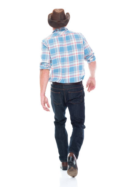 istock Handsome cowboy is walking, rear view 1138734235