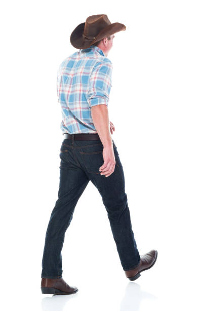 istock Handsome cowboy is walking, rear view 1138734240