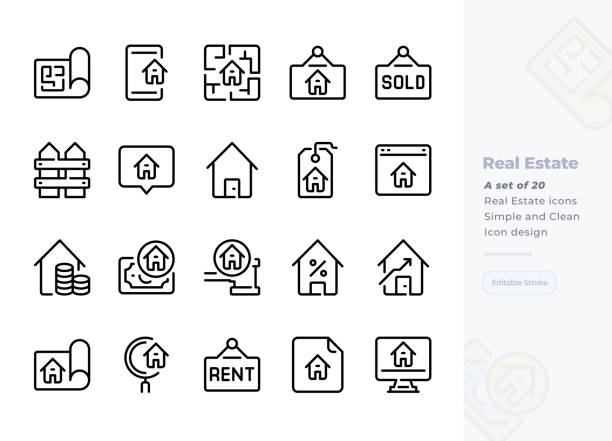 prosty zestaw nieruchomości . ikony wektorowe. edytowalny obrys. 48x48 piksel doskonały - computer icon symbol icon set real estate stock illustrations