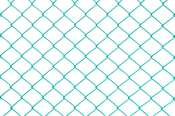 istock Closeup surface green metal net at fence isolated on white background 1138744271