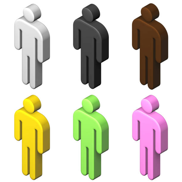 Isometric 3D person pictogram, 6 color set.