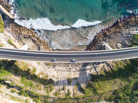 An aerial photograph captured at the beautiful Sea Cliff Bridge located in Clifton, New South Wales.