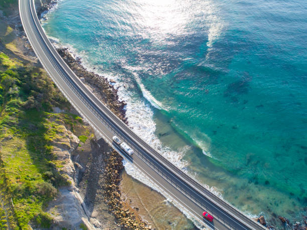 Sea Cliff Bridge, New South Wales Aerial An aerial photograph captured at the beautiful Sea Cliff Bridge located in Clifton, New South Wales. sea bridge stock pictures, royalty-free photos & images