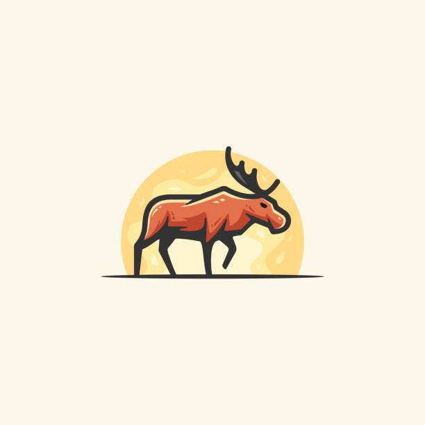 illustrations, cliparts, dessins animés et icônes de modèle de vecteur illustration orignal - moose animal head hunting humor