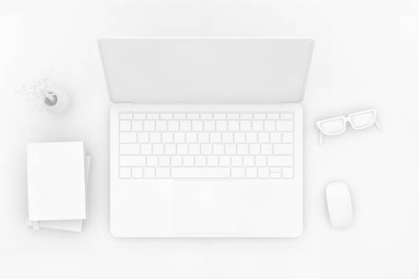 istock Top view desktop with Laptop, Minimal technology idea concept. 1138763250