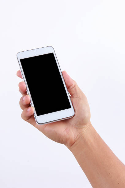 Male hand holding blank mobile phone