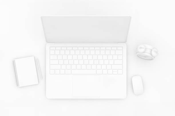 istock Top view desktop with Laptop, Minimal technology idea concept. 1138764176