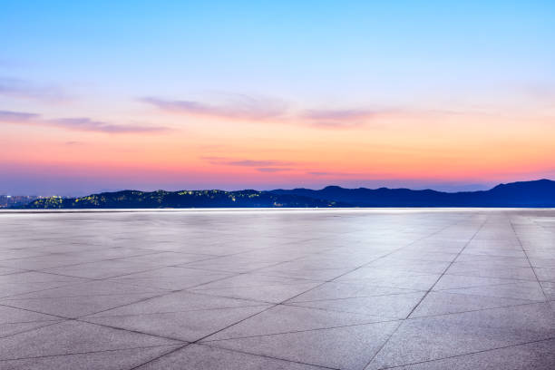 istock Empty floor and beautiful mountain nature landscape at sunset 1138766183
