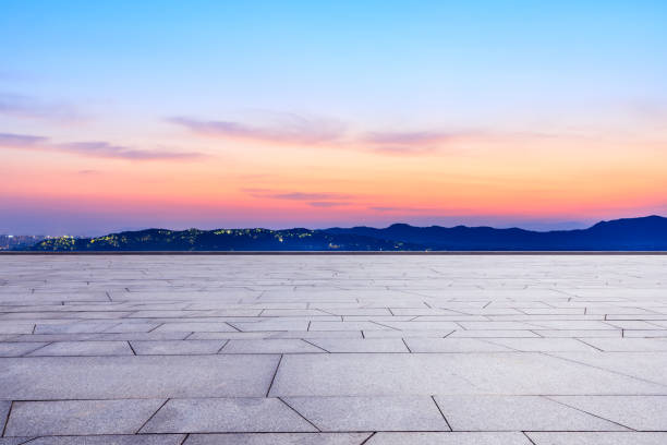 istock Empty floor and beautiful mountain nature landscape at sunset 1138767308