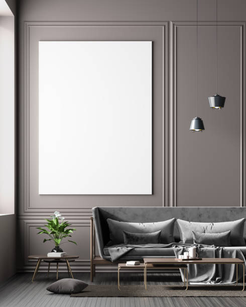 istock Mock up poster frame in scandinavian style interior. Minimalist interior design. 3D illustration. 1138772335