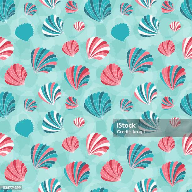 Shell Pear Pattern Seashells Pattern With Pearl Shells And Starfishes Stock Illustration ...