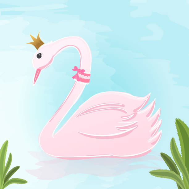 ilustrações de stock, clip art, desenhos animados e ícones de princess swan watercolor style greeting card - swan princess cartoon crown
