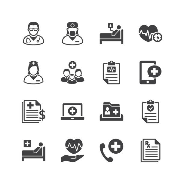 의료 &gt; 건강 관리 서비스 아이콘 - medical equipment medical exam healthcare and medicine hospital stock illustrations
