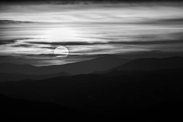 Beautiful sunset over mountains layers in Umbria (Italy).