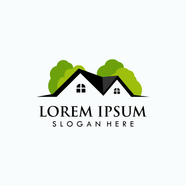 illustrazioni stock, clip art, cartoni animati e icone di tendenza di modello di design del simbolo dell'icona immobiliare. illustrazione del simbolo dell'icona vettoriale home - tetto