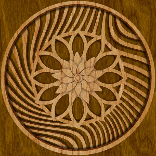 istock Carved geometric pattern on wood background texture, 3d illustration 1138781653