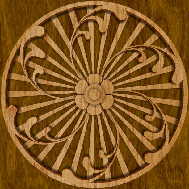 istock Carved geometric pattern on wood background texture, 3d illustration 1138781670