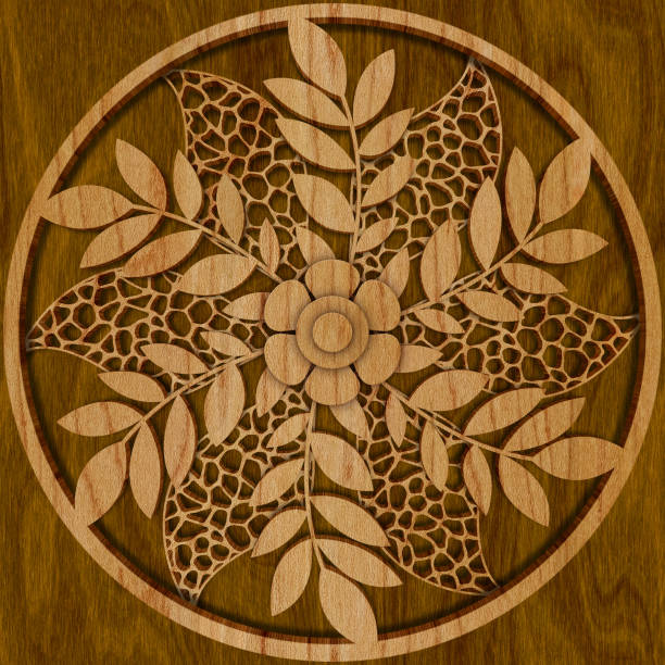 istock Carved geometric pattern on wood background texture, 3d illustration 1138781809