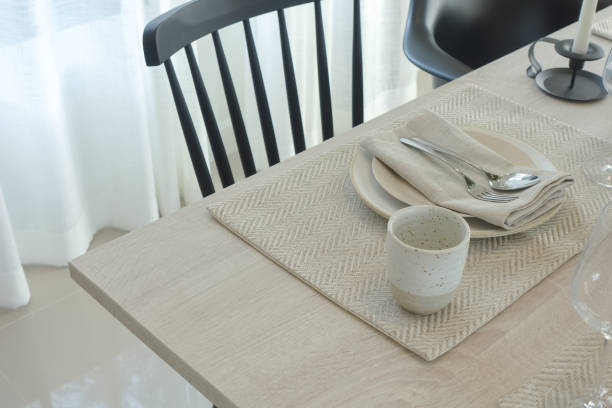 istock Simple style dining set on wooden table and chair 1138782631