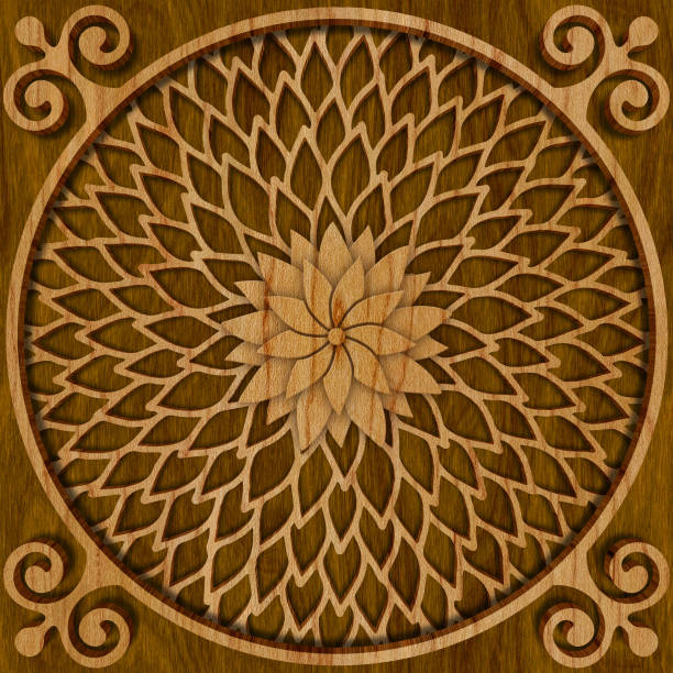 istock Carved geometric pattern on wood background texture, 3d illustration 1138783704