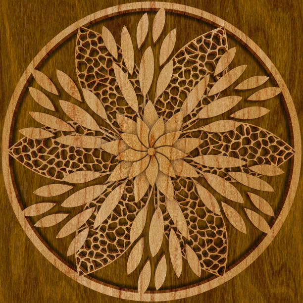 istock Carved geometric pattern on wood background texture, 3d illustration 1138783896