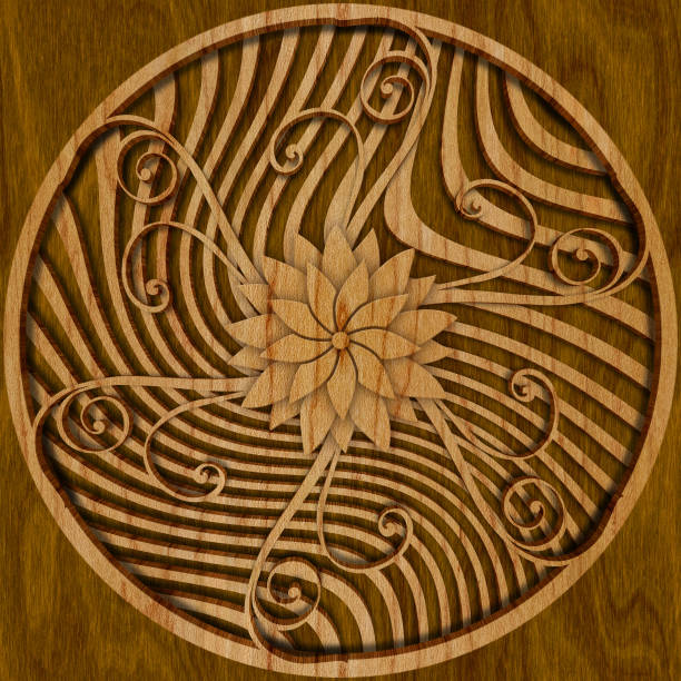 istock Carved geometric pattern on wood background texture, 3d illustration 1138785079