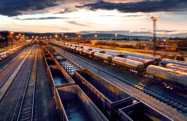 istock Container Freight Train in Station, Cargo railway transportation industry 1138786535