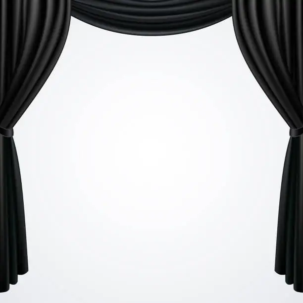 Vector illustration of Black curtains drapes isolated on white background